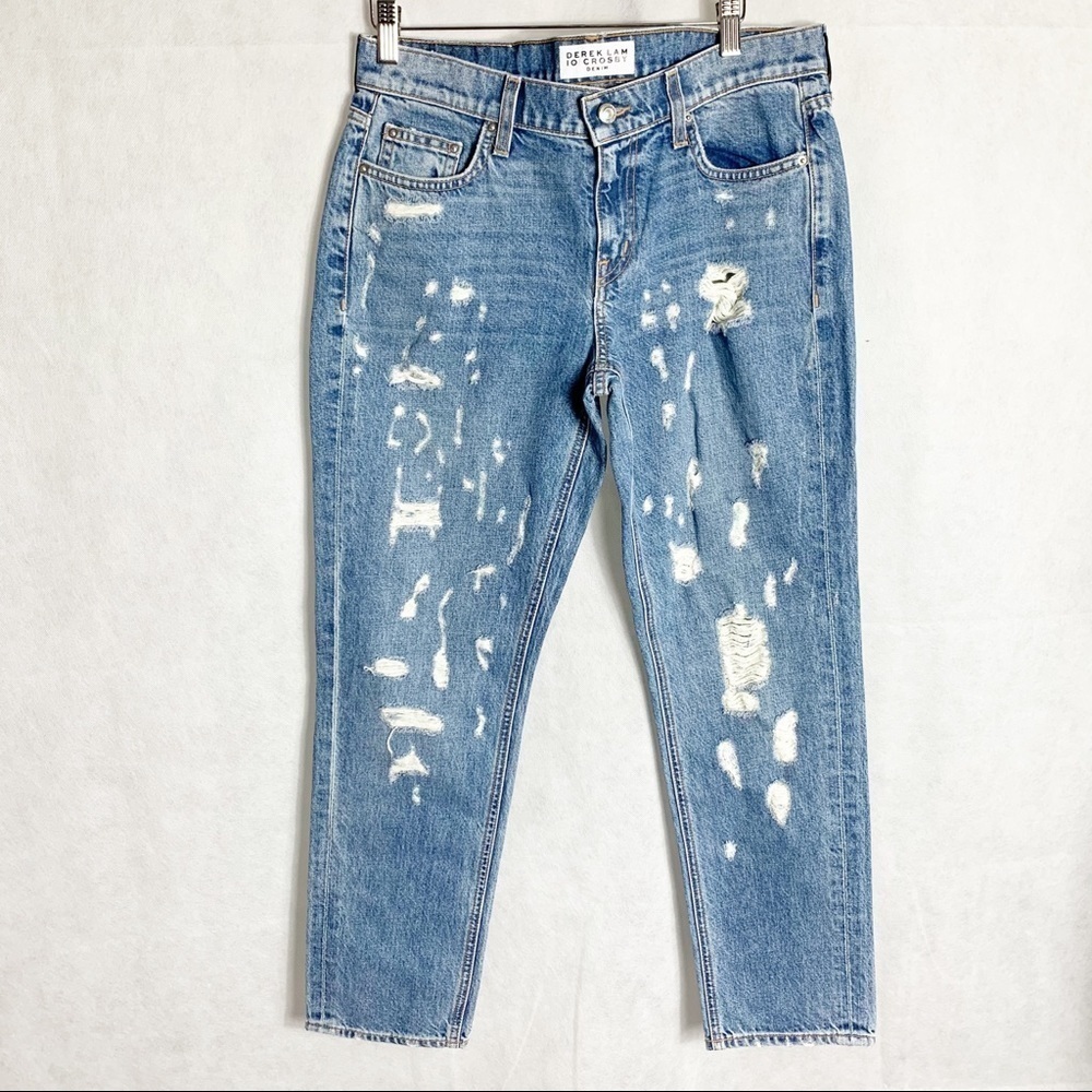 10 Crosby Derek Lam Mila Girlfriend Distressed Ankle Straight Jeans Size 27